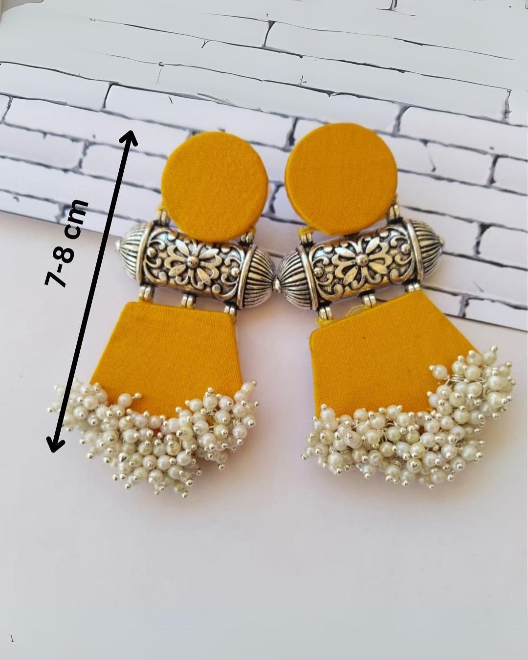 Rainvas Yellow and silver beaded long jhumka earrings