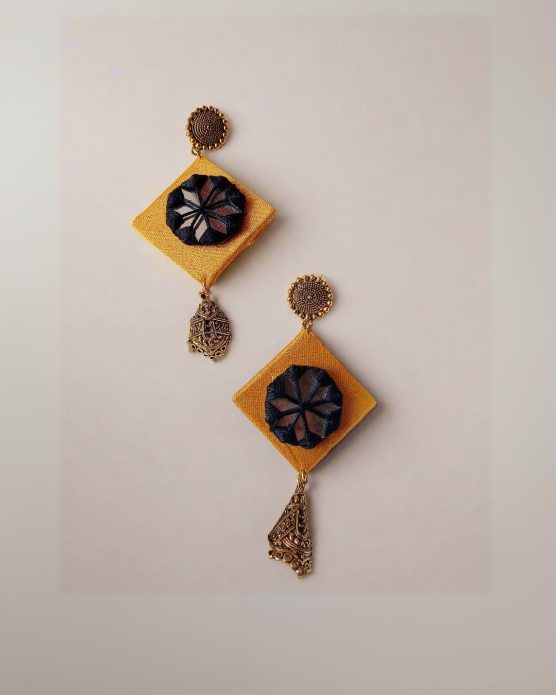 Yellow Black Mirror Jhumkas