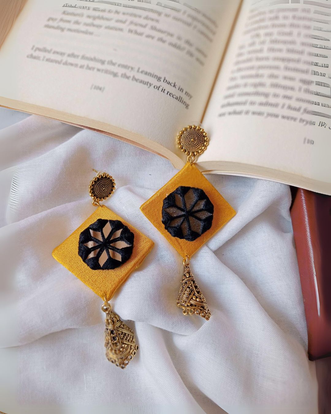 Yellow Black Mirror Jhumkas
