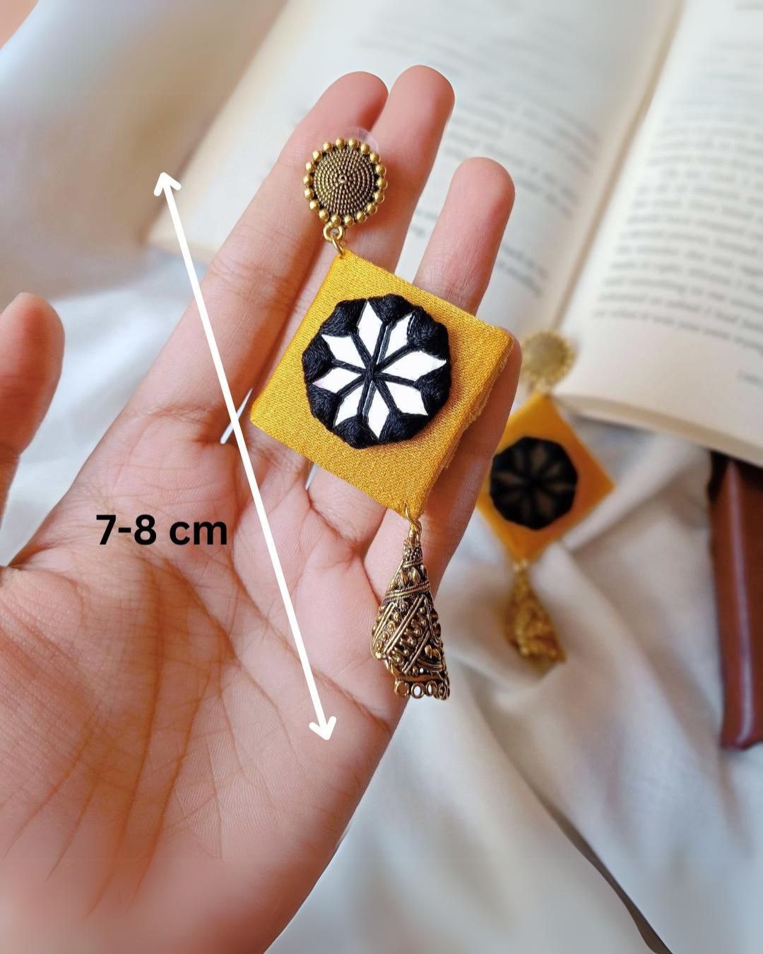 Yellow Black Mirror Jhumkas