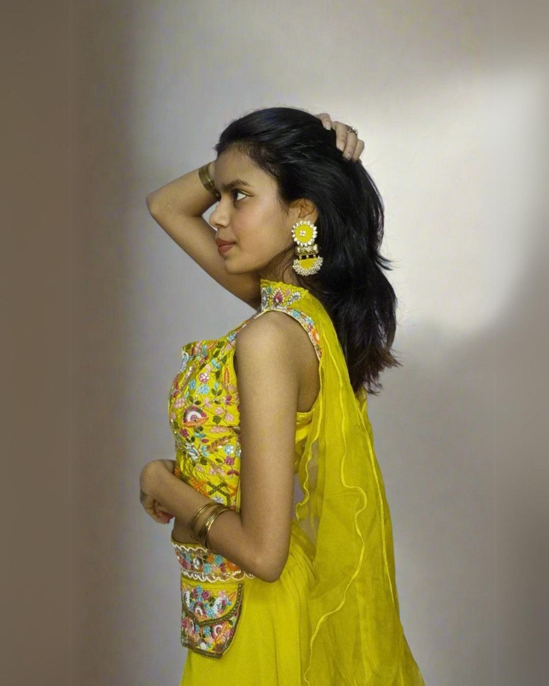 Yellow Kundan Bead Jhumkas