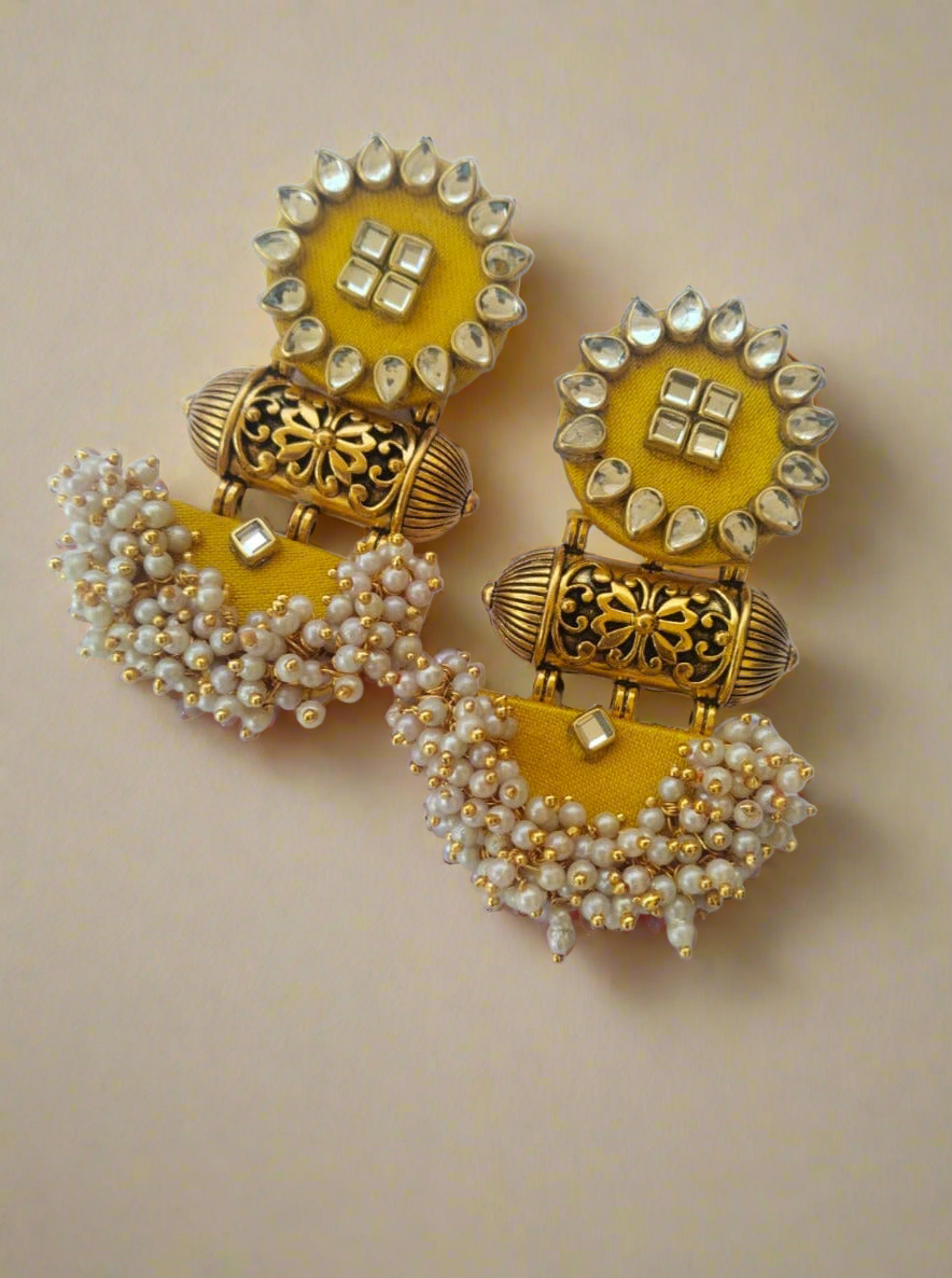 Yellow Kundan Bead Jhumkas