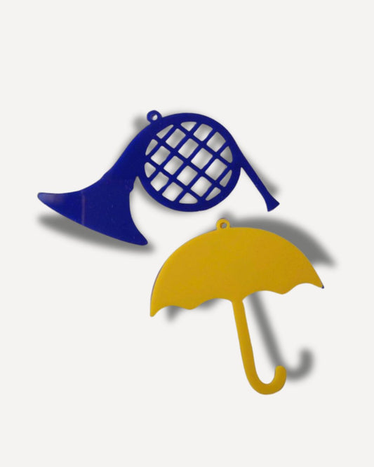 Blue French Horn & Yellow Umbrella Keychain