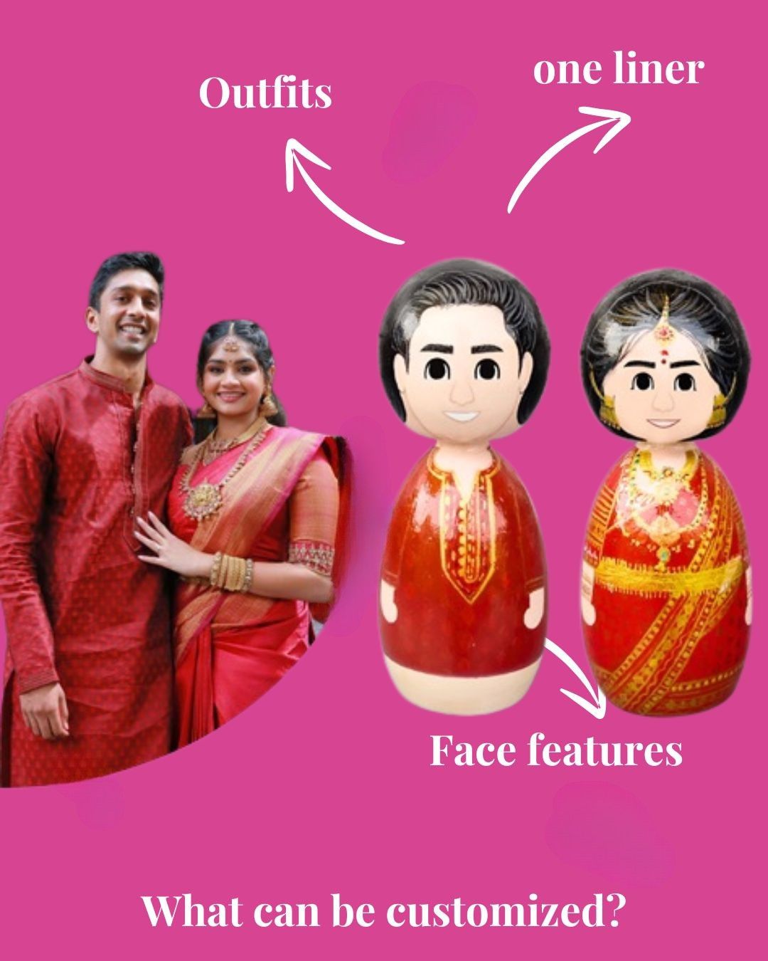 Customized Bride & Groom Wooden Peg Dolls