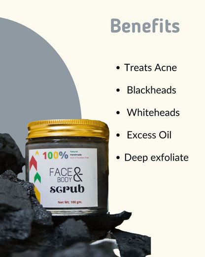 Infographic showing charcoal scrub benefits