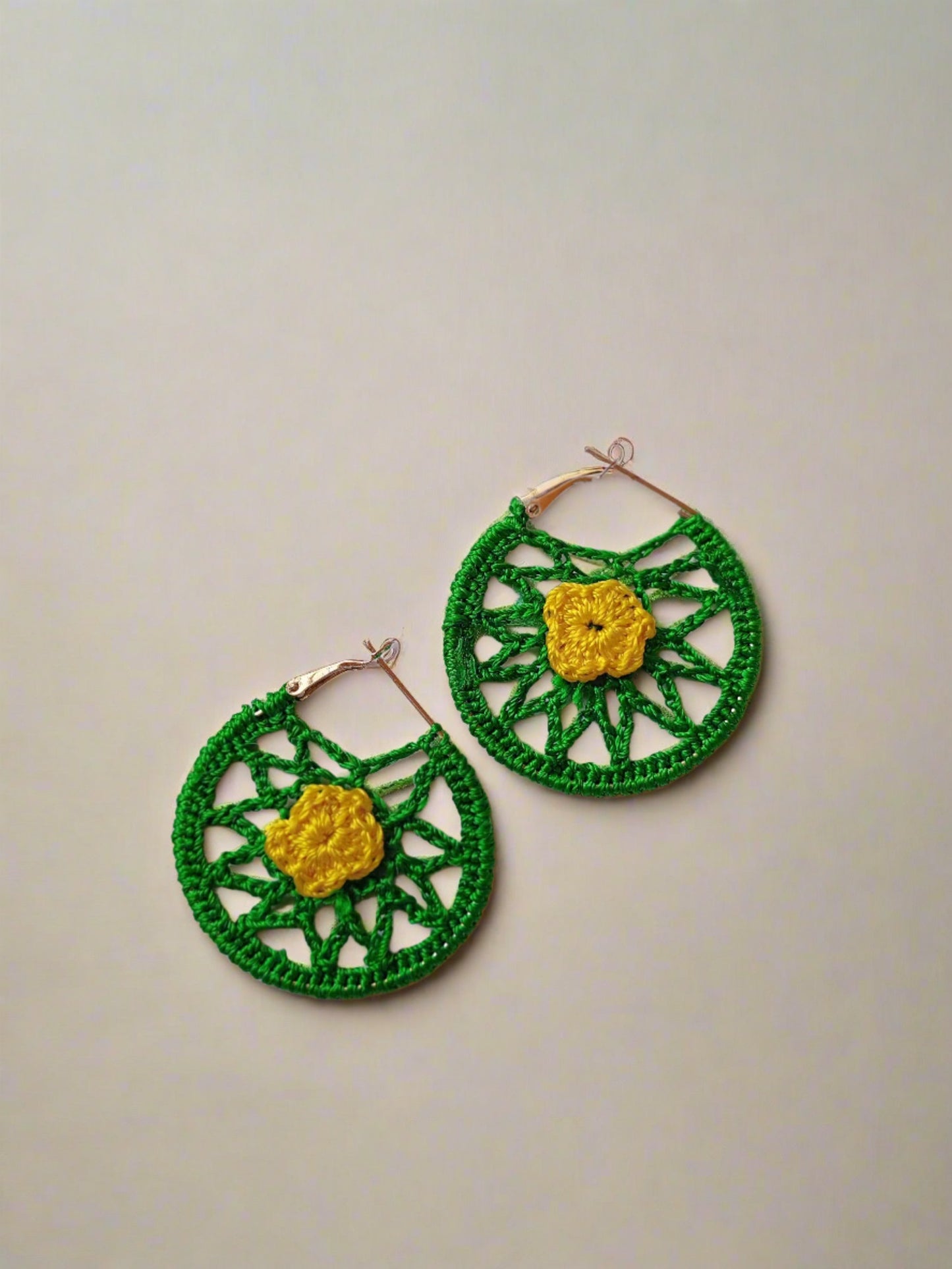 Green Floral Crochet Hoops