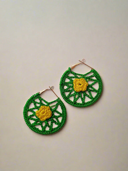 Green Floral Crochet Hoops