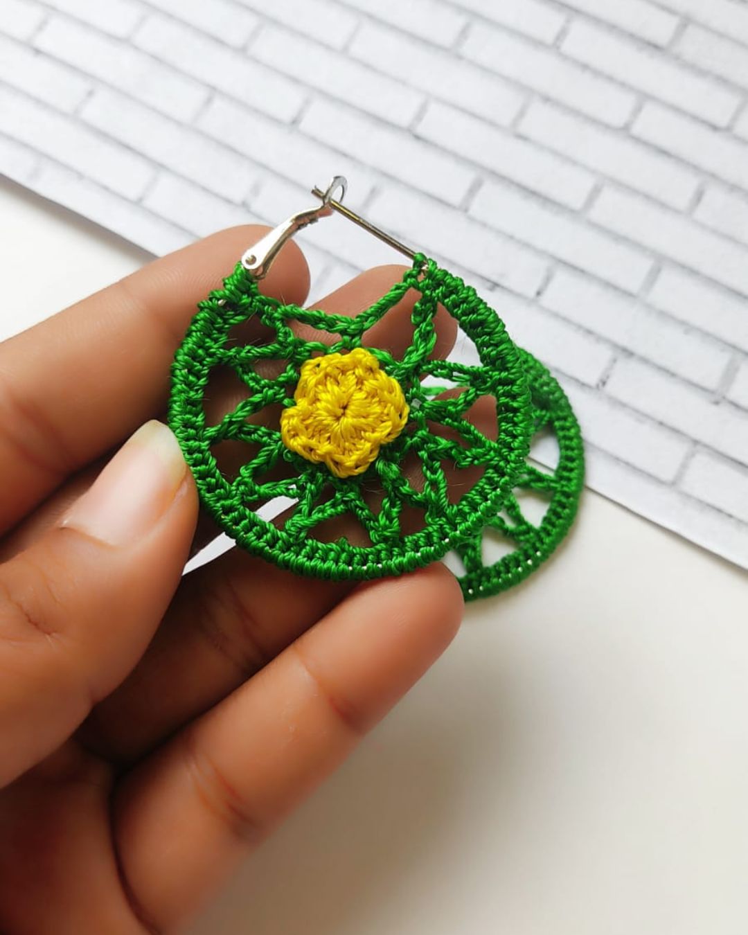 Green Floral Crochet Hoops