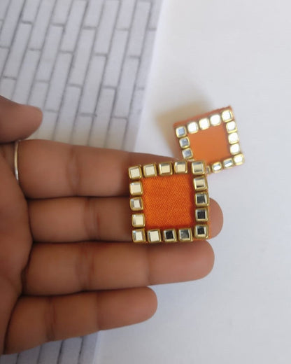 Multicolor square mini studs with kundan border