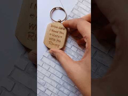 Wooden personalised engraved keychain for men women and kids