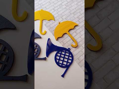 Blue french horn and yellow umbrella keychain (MDF base) How I met your mother