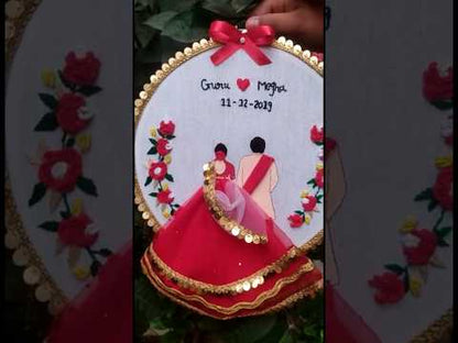 Customized couple Wedding Embroidery hoop with golden border