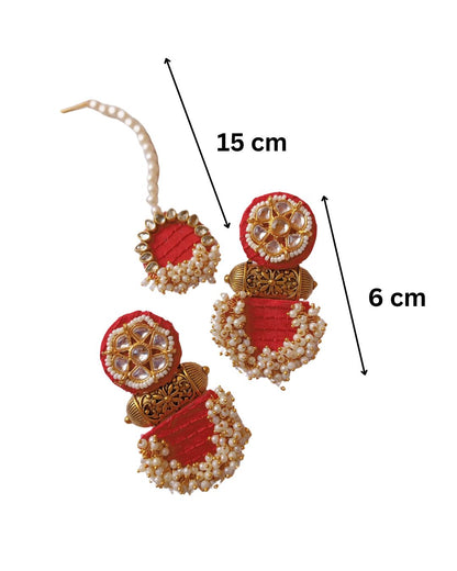 Red Regal Kundan Jhumka-Tika set