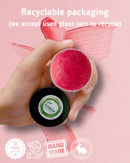 Infographic showing strawberry lip balm certifications