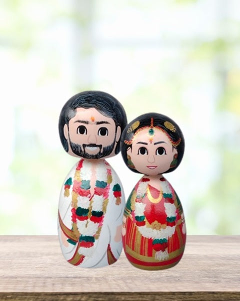 अनुकूलित दूल्हा-दुल्हन जोड़ा | शादी की पैगी लकड़ी की ज़ोबे गुड़िया