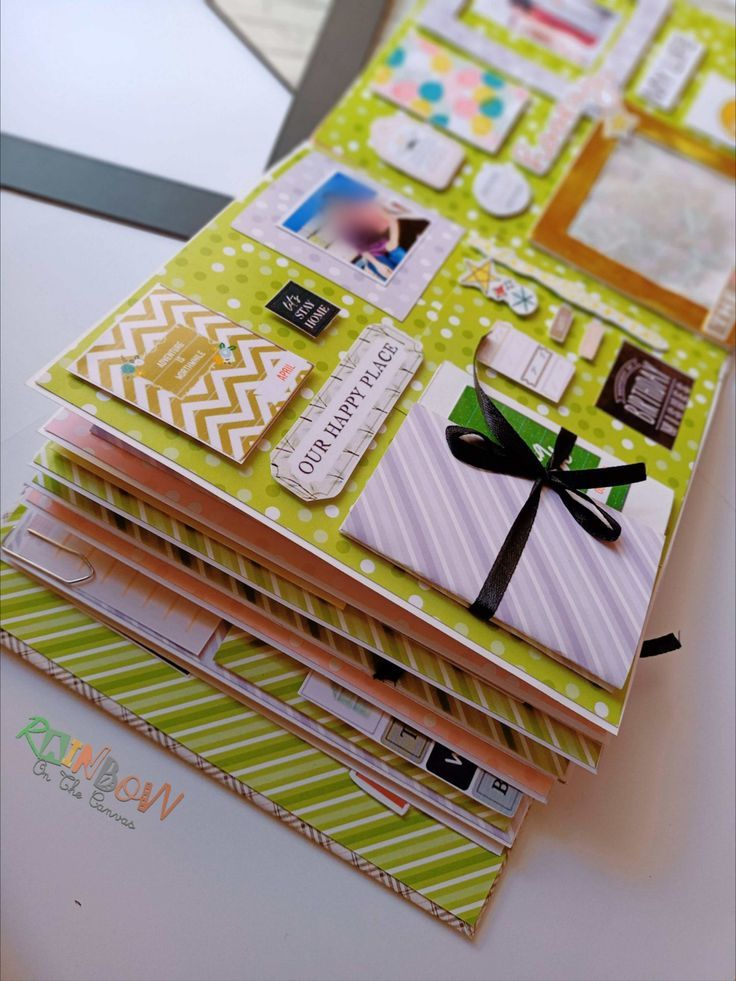 Colorful birthday scrapbook with photos on a white backdrop