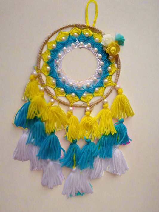 Ring of flowers dreamcatcher yellow and blue