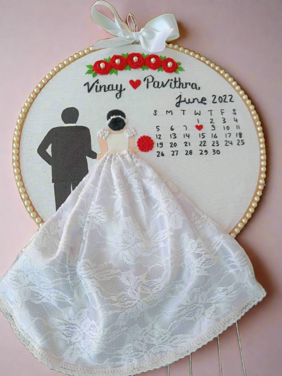 Embroidery hoop with white gown