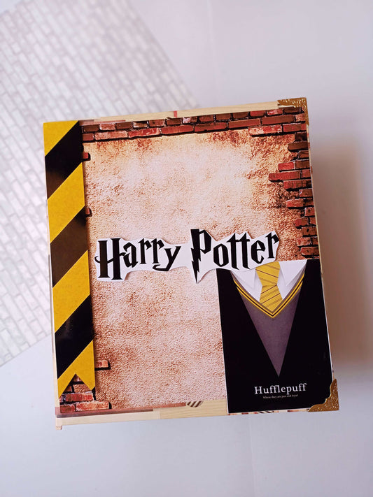 Hufflepuff theme Harry Potter personalized scrapbook on white backdrop
