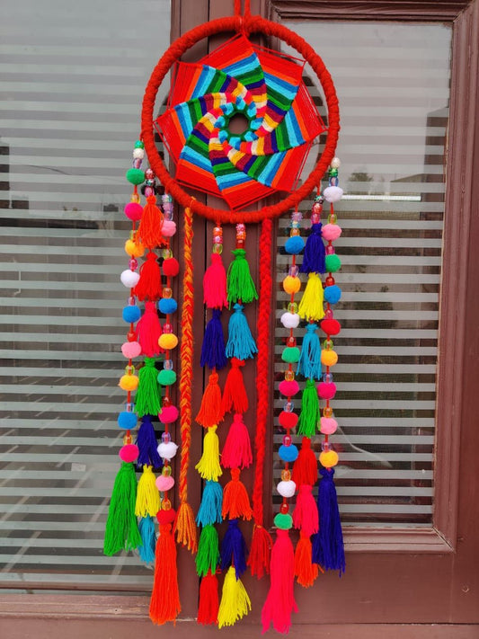 Pom pom and tassels multicolor dreamcatcher