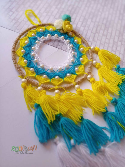 Ring of flowers dreamcatcher yellow and blue