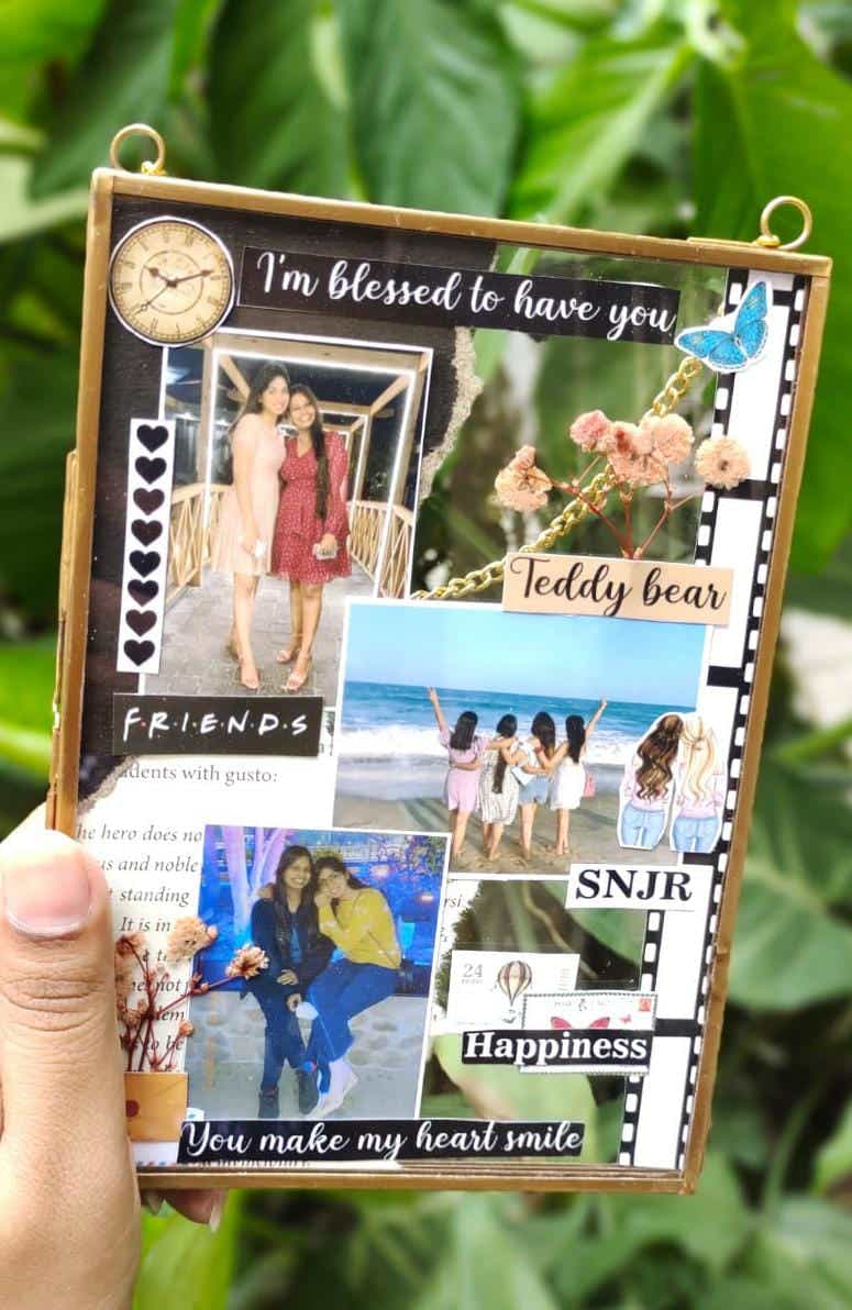 Vintage double glass Collage frames with customised photo and message