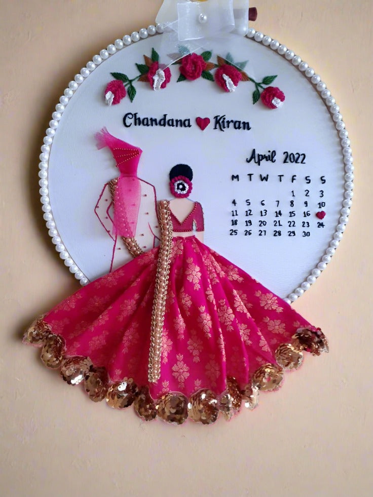 Calendar wedding embroidered hoop
